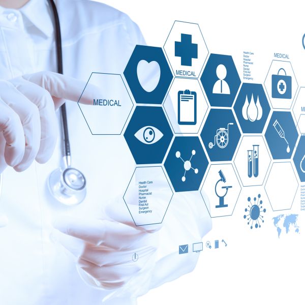 A color graphic/photo showing the concept of AI assisting in healthcare