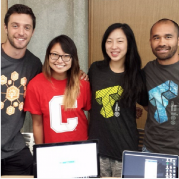 four students at hackathon