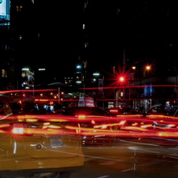 photo of highway at night