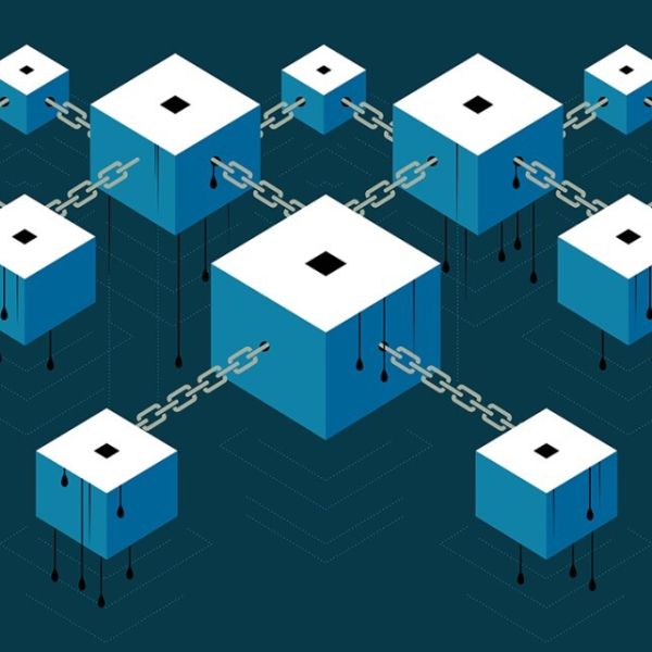 A color graphic showing block and chains. Caitlin Cook/Cornell University