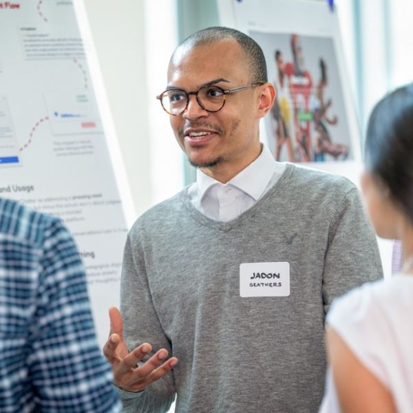 Rachel Phillipson/Provided Jadon Geathers presented the ChitterChatter language learning app at the Bits on Our Mind (BOOM) technology showcase in April, where the app won the overall BOOM award.