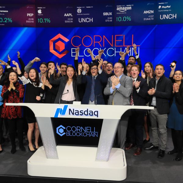 Cornell Blockchain Club ringing Nasdaq bell