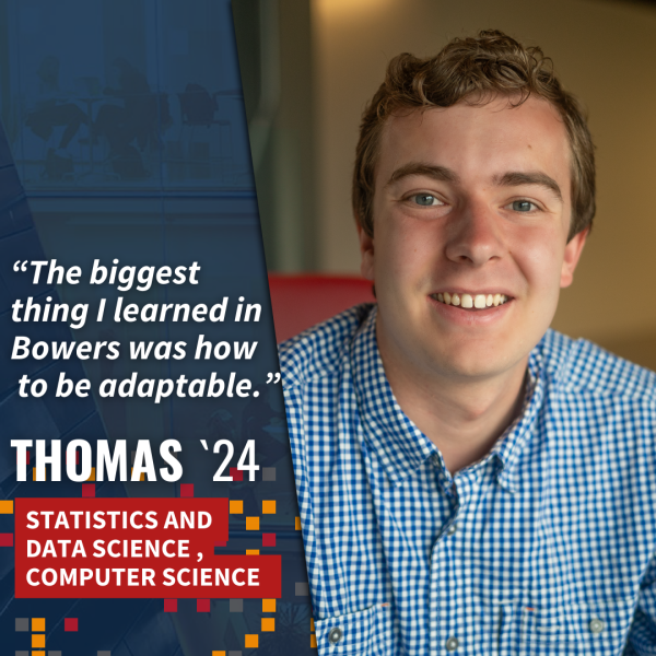 A color photo of a man smiling for a photo with a quote
