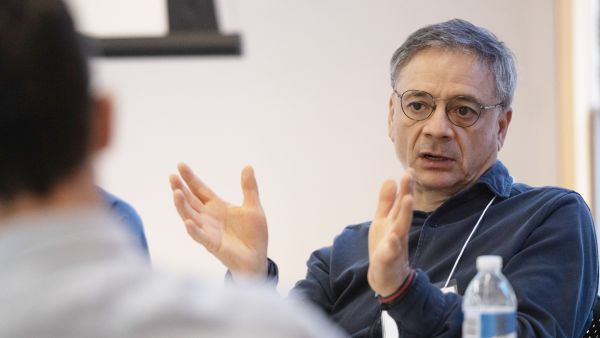 Álvaro Soto, director of the Chilean National Center for AI (CENAI), was one of some 40 leading AI scholars and researchers at “Thought Summit: LLMs and Society” held May 19-21 at Cornell University’s Ithaca campus. Photo by Jake Cornelius Álvaro Soto, director of the Chilean National Center for AI (CENAI), was one of some 40 leading AI scholars and researchers at “Thought Summit: LLMs and Society” held May 19-21 at Cornell University’s Ithaca campus. Photo by Jake Cornelius