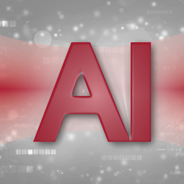 A color graphic with the letter 'AI' in red with an abstract background