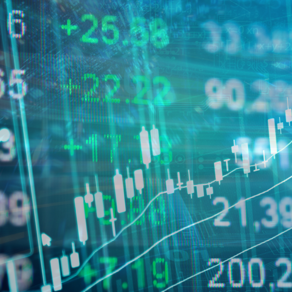 A color graphic showing stock market numbers